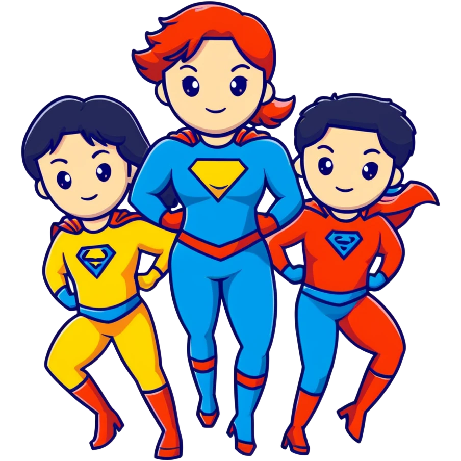 three superhero girls team posing together emoji