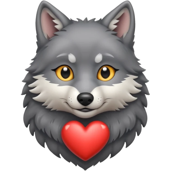 cute dark grey wolf inside heart emoji