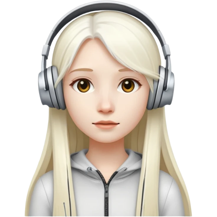 girl with long white  straight hair and White head mounted headphones emoji