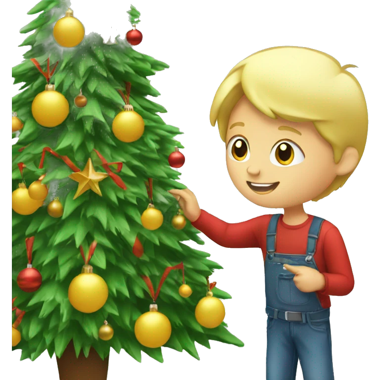 Blond boy decorating a Christmas tree emoji