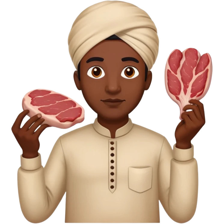 A black Indian man holds meat in his hands emoji
