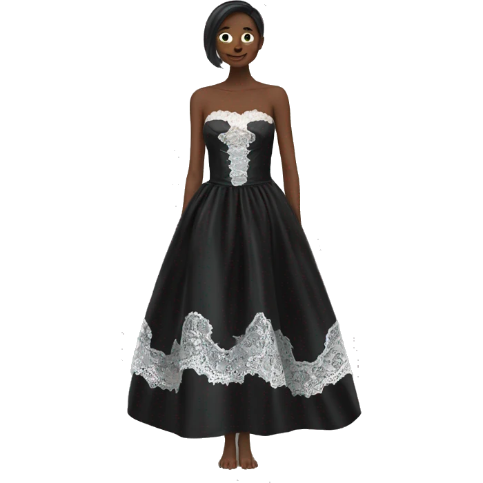 Realistic isolated black silk strapless dress flat neck with minimal white lace emoji