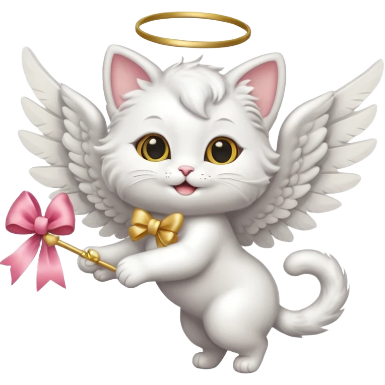 flying cherub cat with wings and a bow emoji