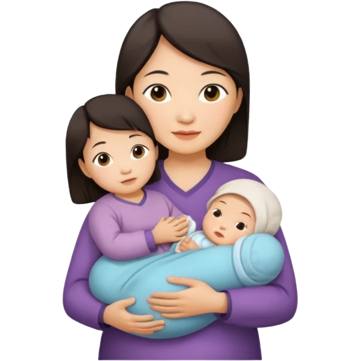 A Chinese mother (around 40) with her newborn and her 60-year-old mother. emoji