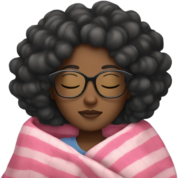 black girl with wavy hair wearing glasses sleeping with a pink blanket  emoji