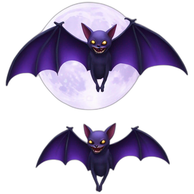 purple realistic full moon with vampire bat wings flying in front  emoji
