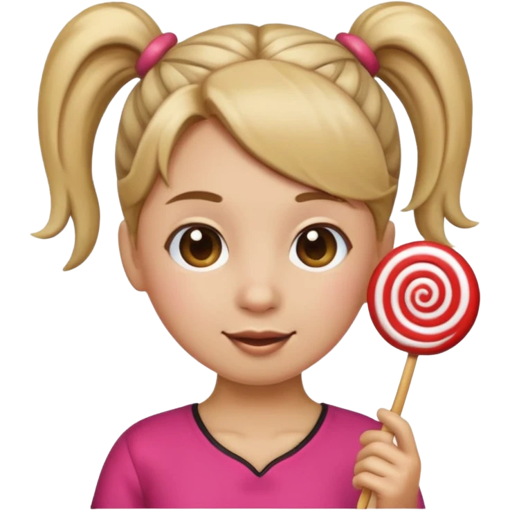Using this emoji 🥹 make me one with ponytail hair holding a lollipop in each hand using the round emoji not a person emoji