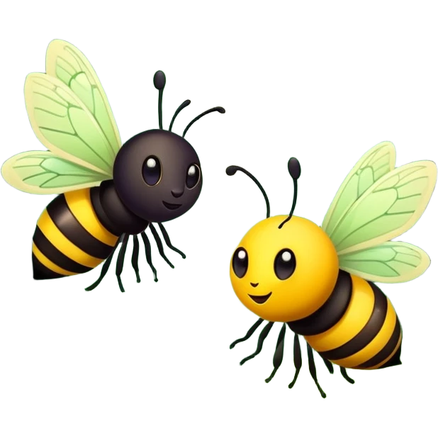 butterfly and bee together in a green forest, simple and expressive emoji