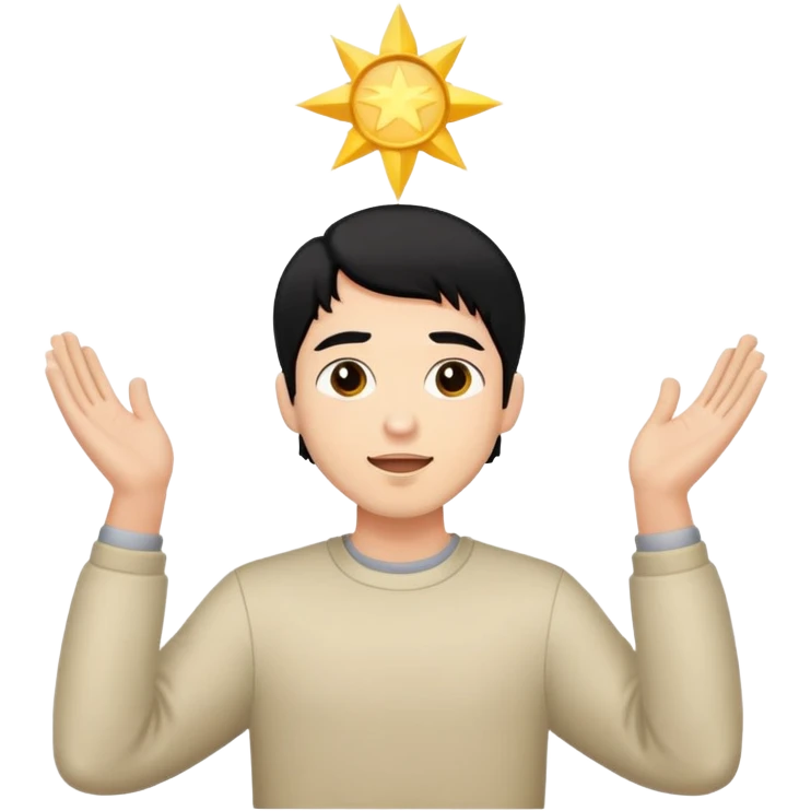 Man black hair worshipping  emoji