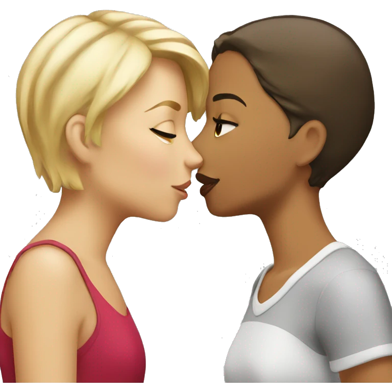 blond girl kissing a brunette with short hair emoji