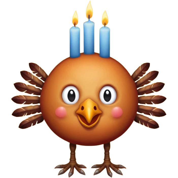 grotesque, round, turkey-like creature with turkey legs with a candle on its head. emoji