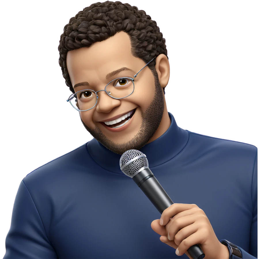 smiling boy with microphone emoji