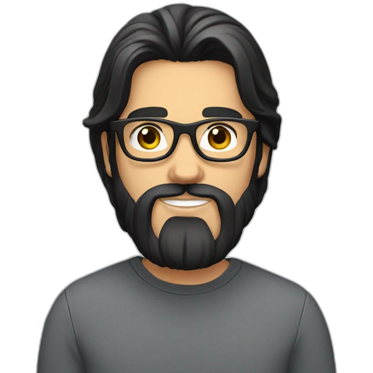 young white man with long black straight hair with big beard and glasses emoji