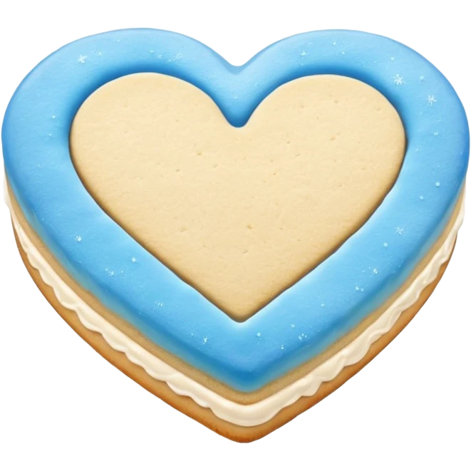 Realistic shortbread cookie in the shape of a heart with Carolina Blue color jelly middle filling and sprinkled powder sugar on top. emoji