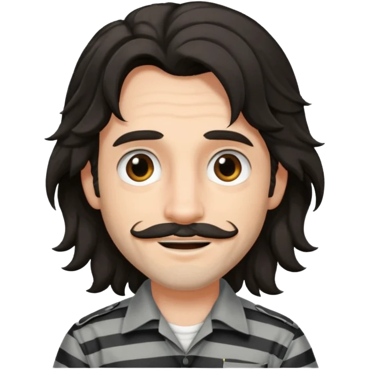 Sirius Black emoji, mischievous smile, long wavy hair, hint of stubble, striped prison uniform emoji