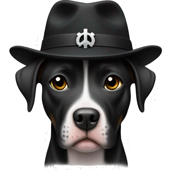 Black pitbul wearing a black hat with a peace sign up emoji