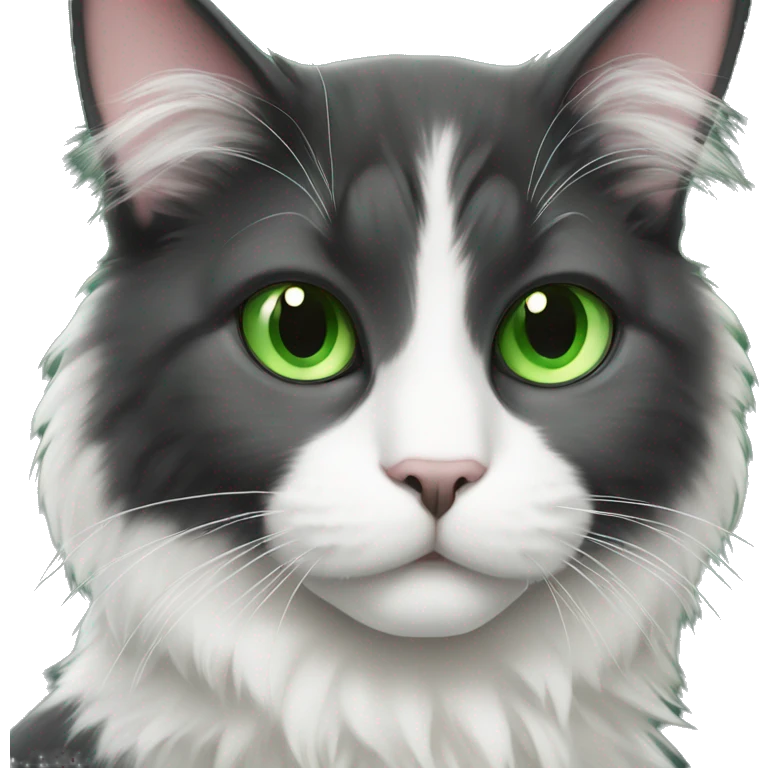 Fluffy Tuxedo cat with green eyes emoji