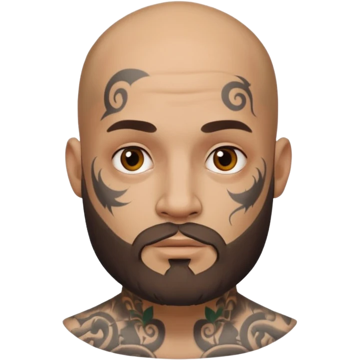 bald man with a beard and face tattoos emoji