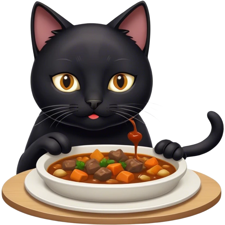 Black cat eating from hum plate stew  emoji