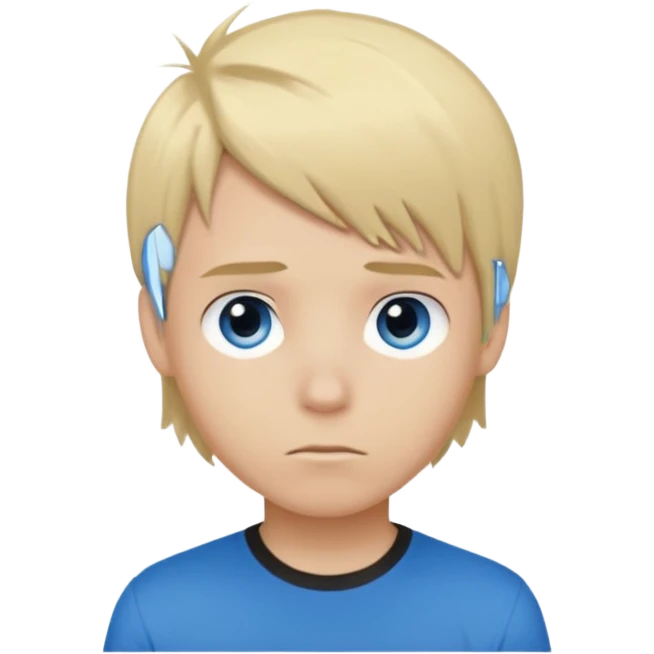 boy with blonde hair emo, shirt color brown, and color eyes blue emoji