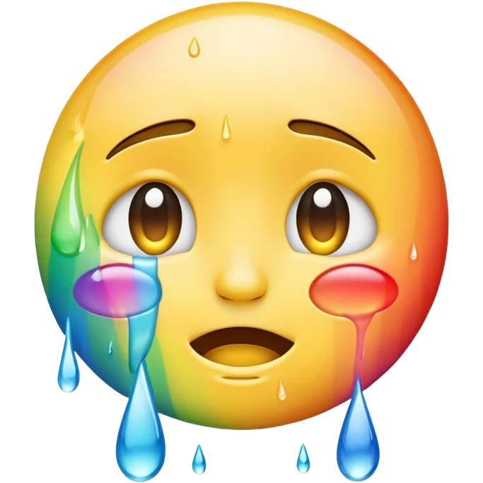 classic yellow crying face emoji with rainbow-colored tears emoji