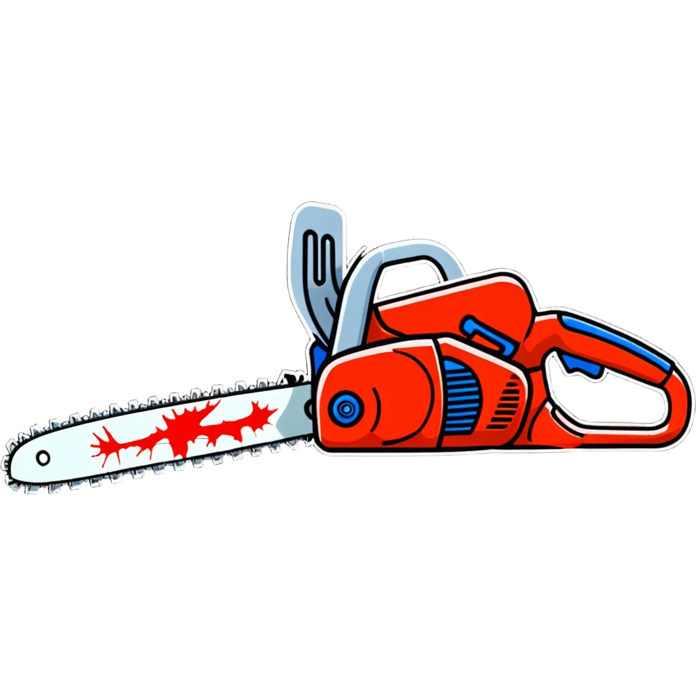 cartoon chainsaw with exaggerated blood splatter emoji