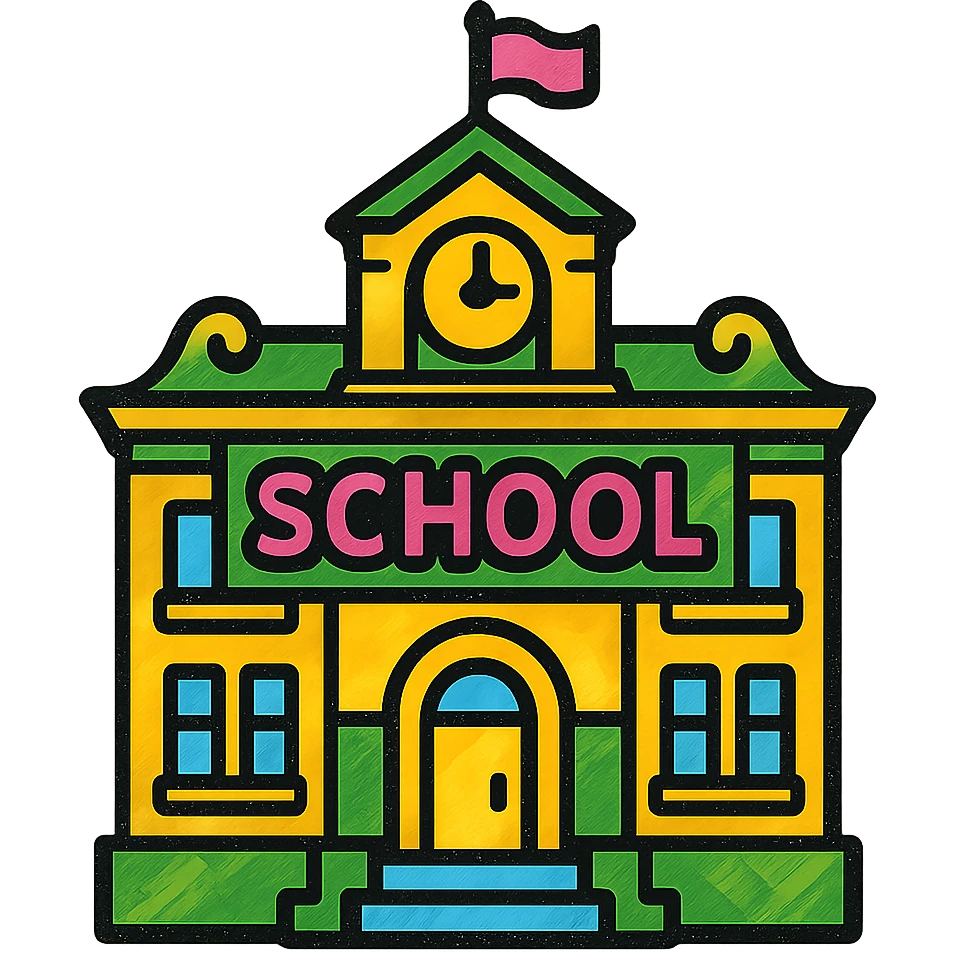 school building, classic look, green gold and white color scheme, elegant lines, decorative details emoji