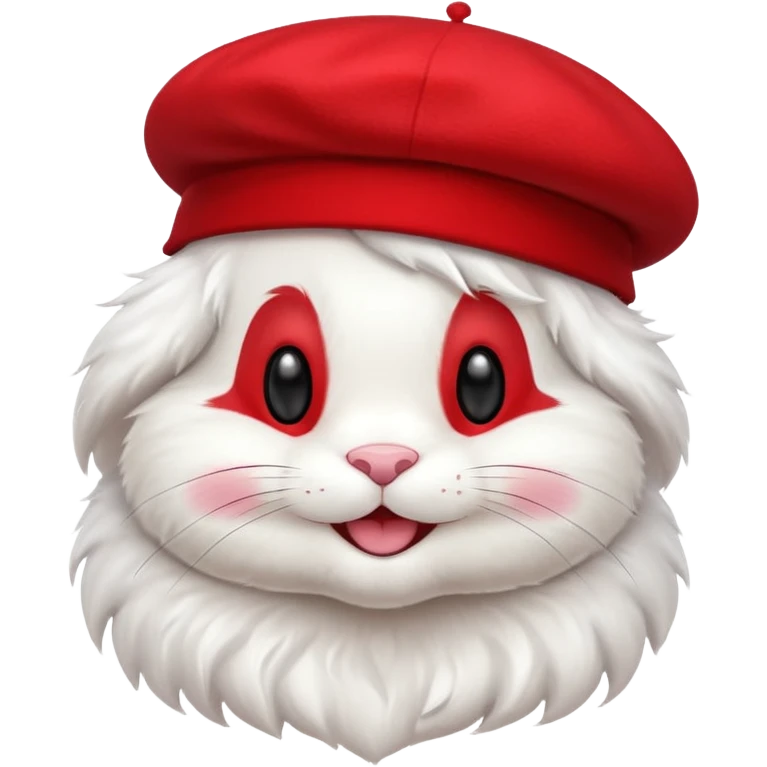 Cute bunny smiley face in full height, in a stylish red beret. emoji