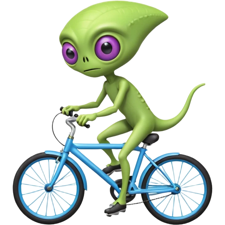 one-eyed alien riding a bicycle, large single eye, colorful skin, funny balance pose, cute sci-fi style, 3D cartoon, mobile game icon style, clean background, no text, no watermark
 emoji