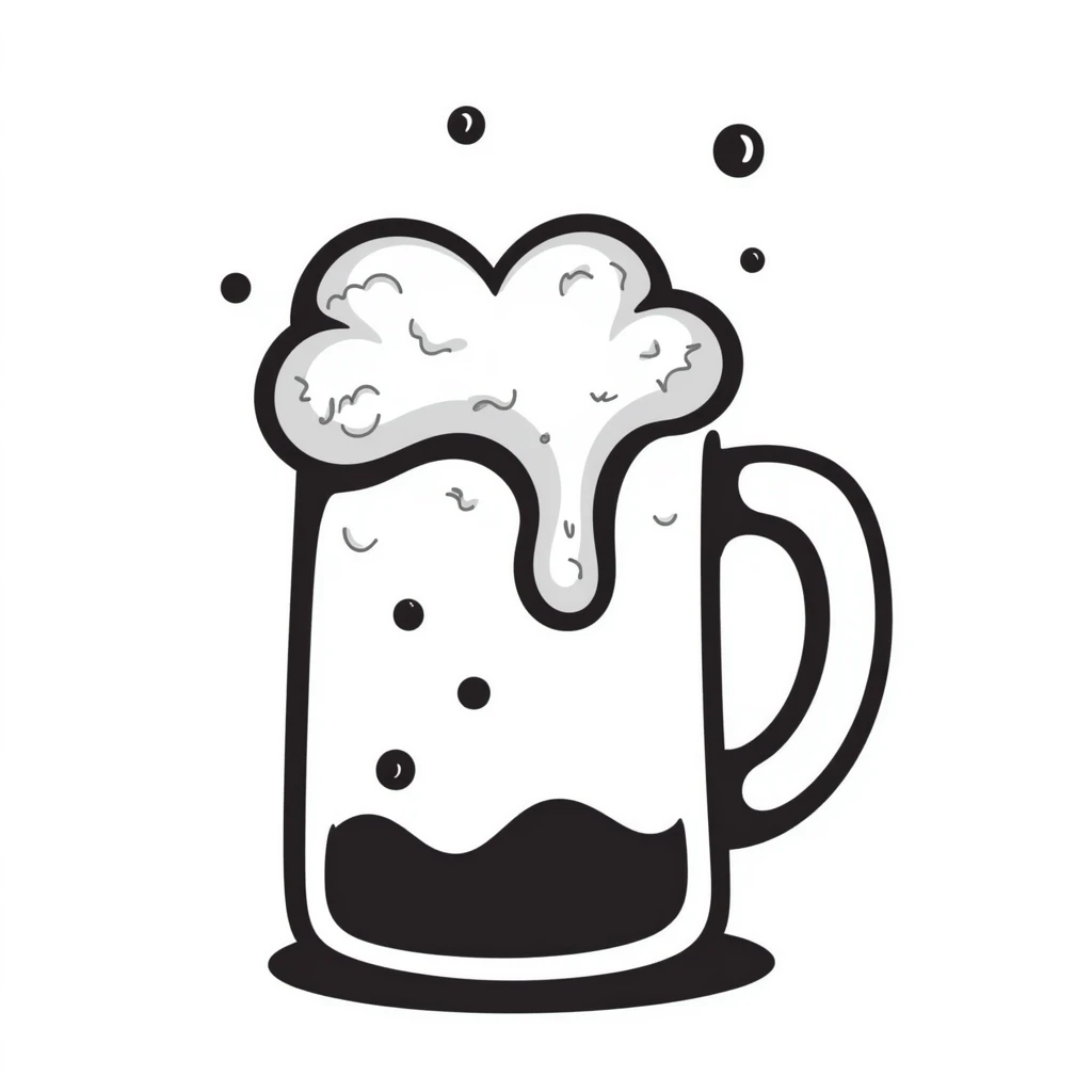 A hand-drawn beer mug with foam and bubbles emoji