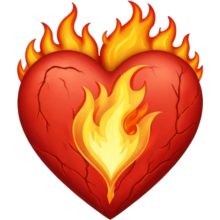 Heart on fire but not burning, flames shaped like veins emoji