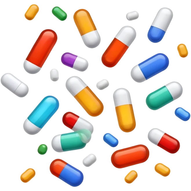 Medicine pills and capsules floating or flying in the air emoji