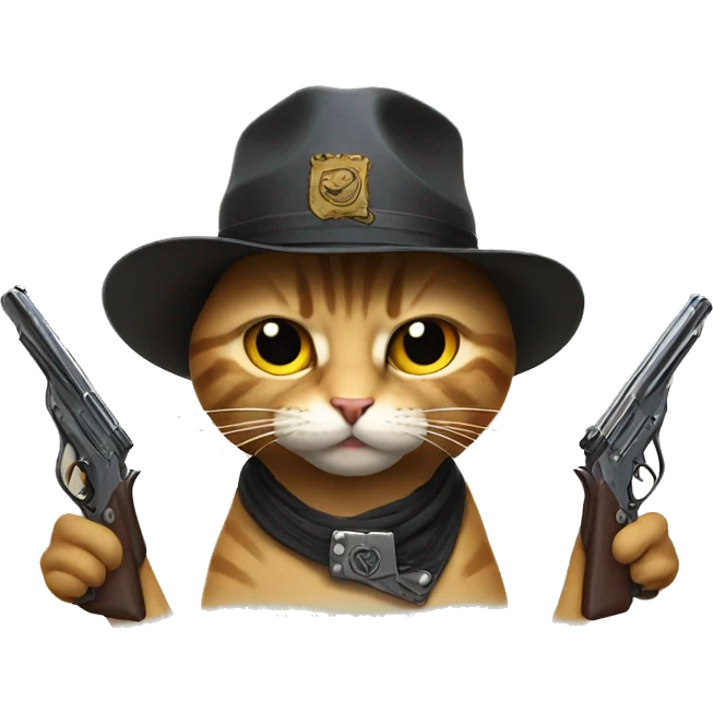 strange cat with guns and a hat emoji