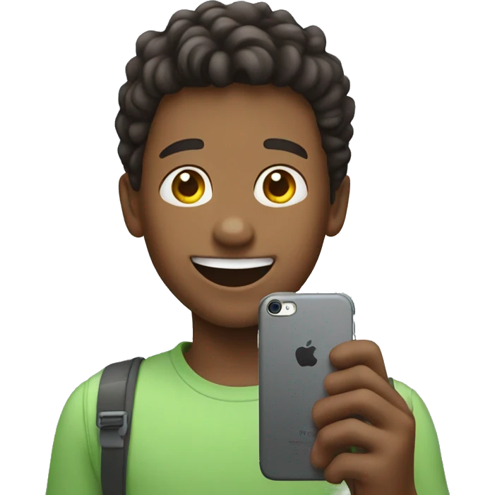 happy boy who holding iphone emoji