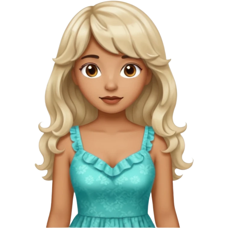 latina lady in a cute dress with bleached and brown wavy hair with bangs emoji
