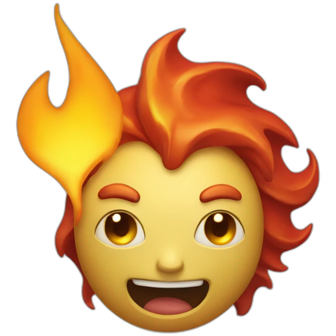 the Burny Games character, a cartoonish yellow-orange figure with flames on its top, big dark eyes, and a red tongue emoji