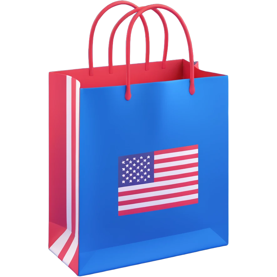 shopping bag with USA flag pattern emoji