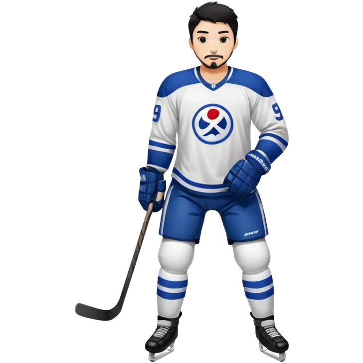 Hockey player Korean Asian handsome man with black pointy hair full goatee and full body biceps emoji