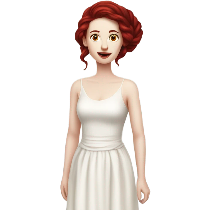 30-something pale-skinned woman with all her dark red hair coiled up on her head, wearing a white dress emoji