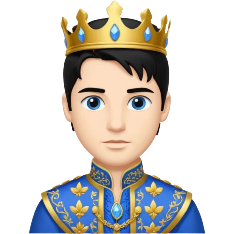 Prince with crown, body and legs, black hair, blue eyes,  emoji