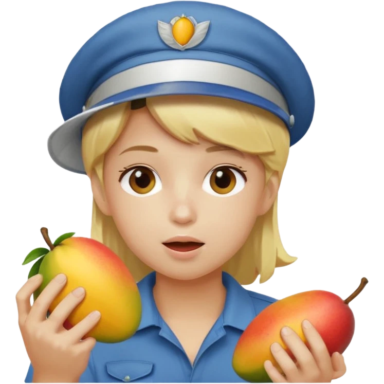 make a 67 mason eating mango name river but make him have blonde hair and a visor emoji