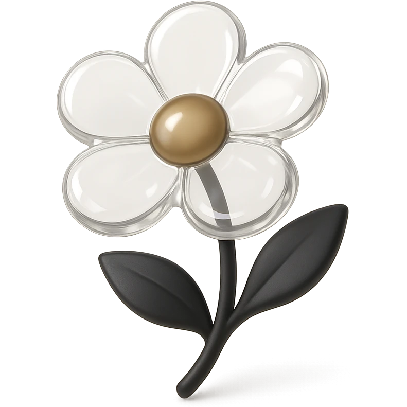 transparent flower, shiny and translucent glass style emoji