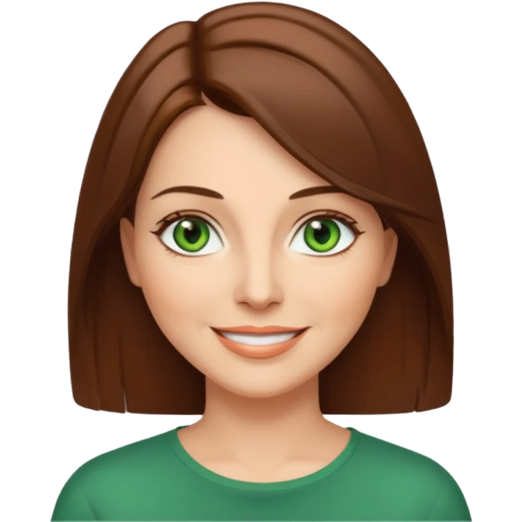 pretty middle age woman with green eyes and shoulder length straight brown hair casual emoji