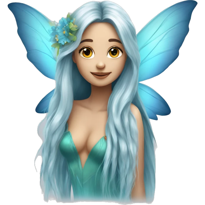 Beautiful, flower, fairy, blue, turqoise, silver, long hair, big wings emoji