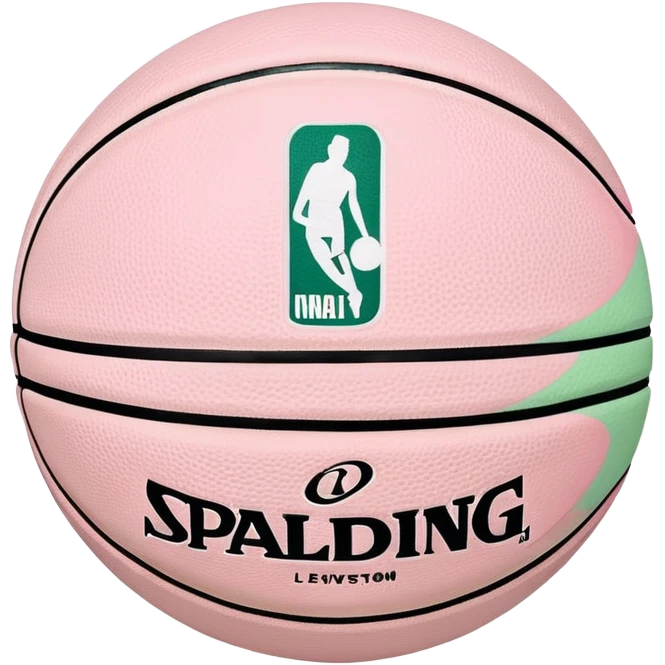 White NBA Spalding basketball with minimal pastel pink and green swirl accents emoji