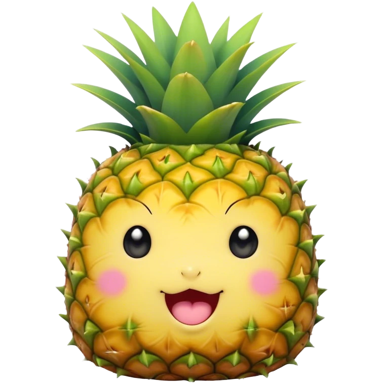 Cute Kawaii Pineapple, tiny and round, bright golden yellow with a spiky green top, chubby cheeks, playful winking expression, soft pastel textures, sweet and tropical vibes! emoji