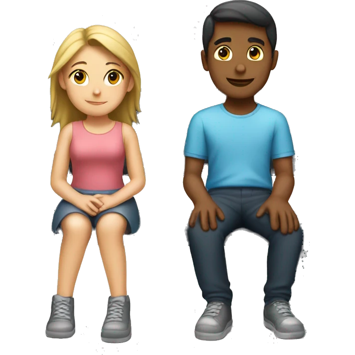 A boy and a girl sitting on a bench  emoji