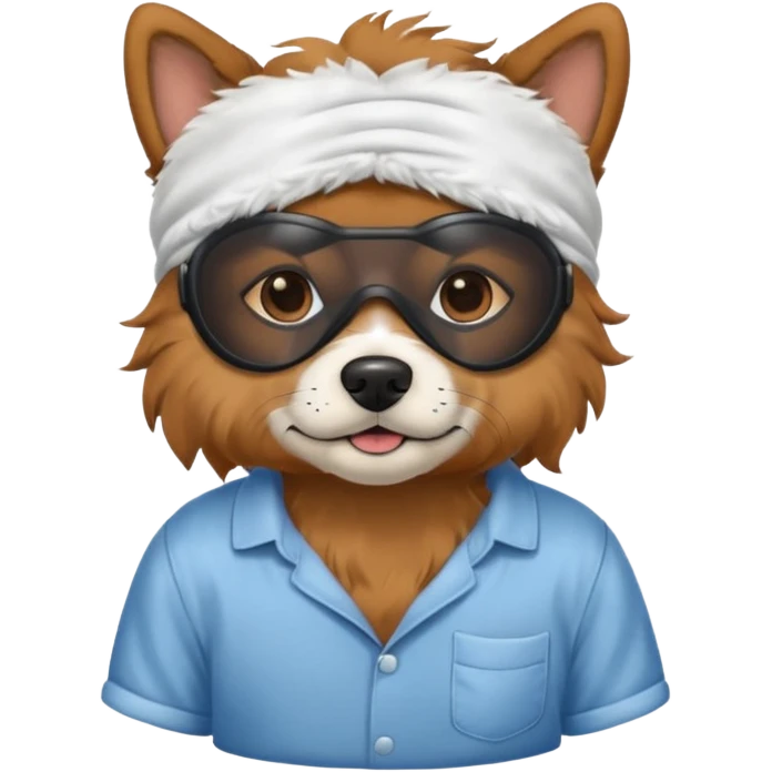 a dog with sleep mask and wearing shirt emoji