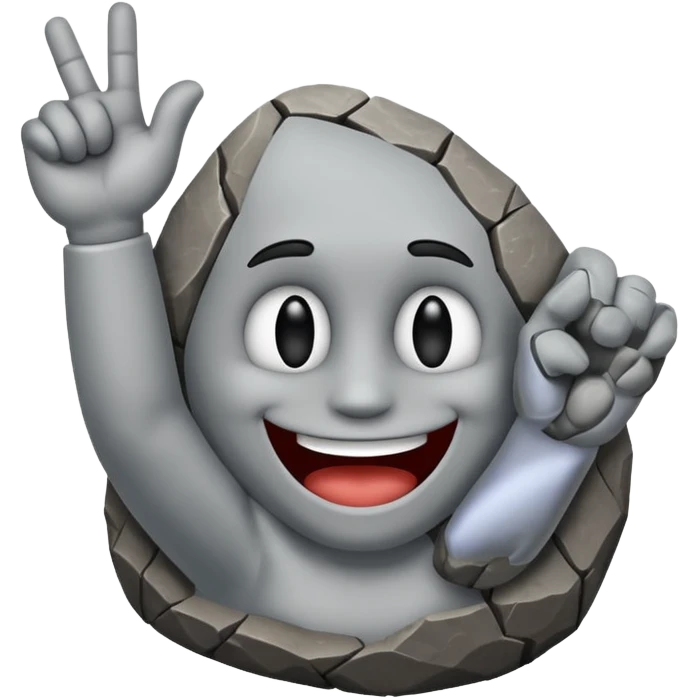 a rock with a happy face that is holding up a rock and roll hand 🤘 emoji