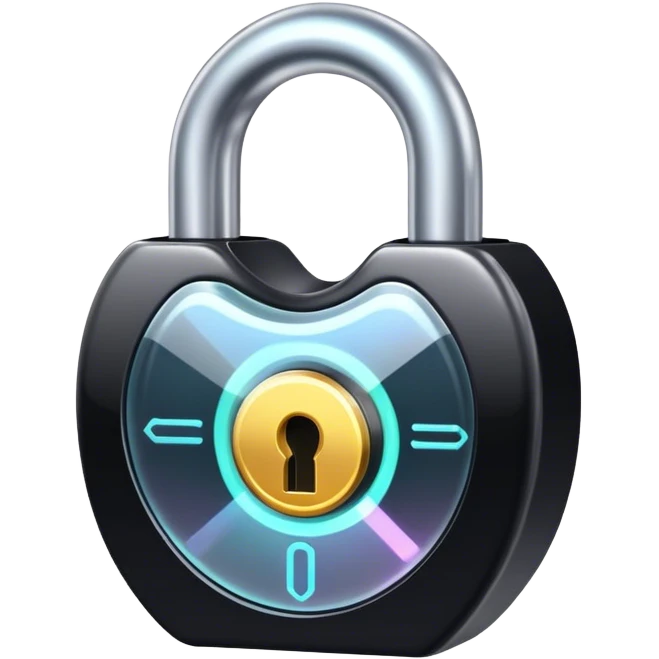 Holographic and glassmorphic black lock emoji
